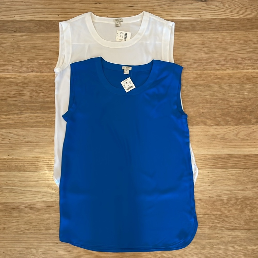 Two sleeveless tops - blue and white, NWT